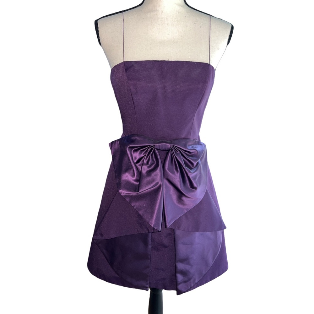 Aqua Deep Purple Bow Front Mini Dress
